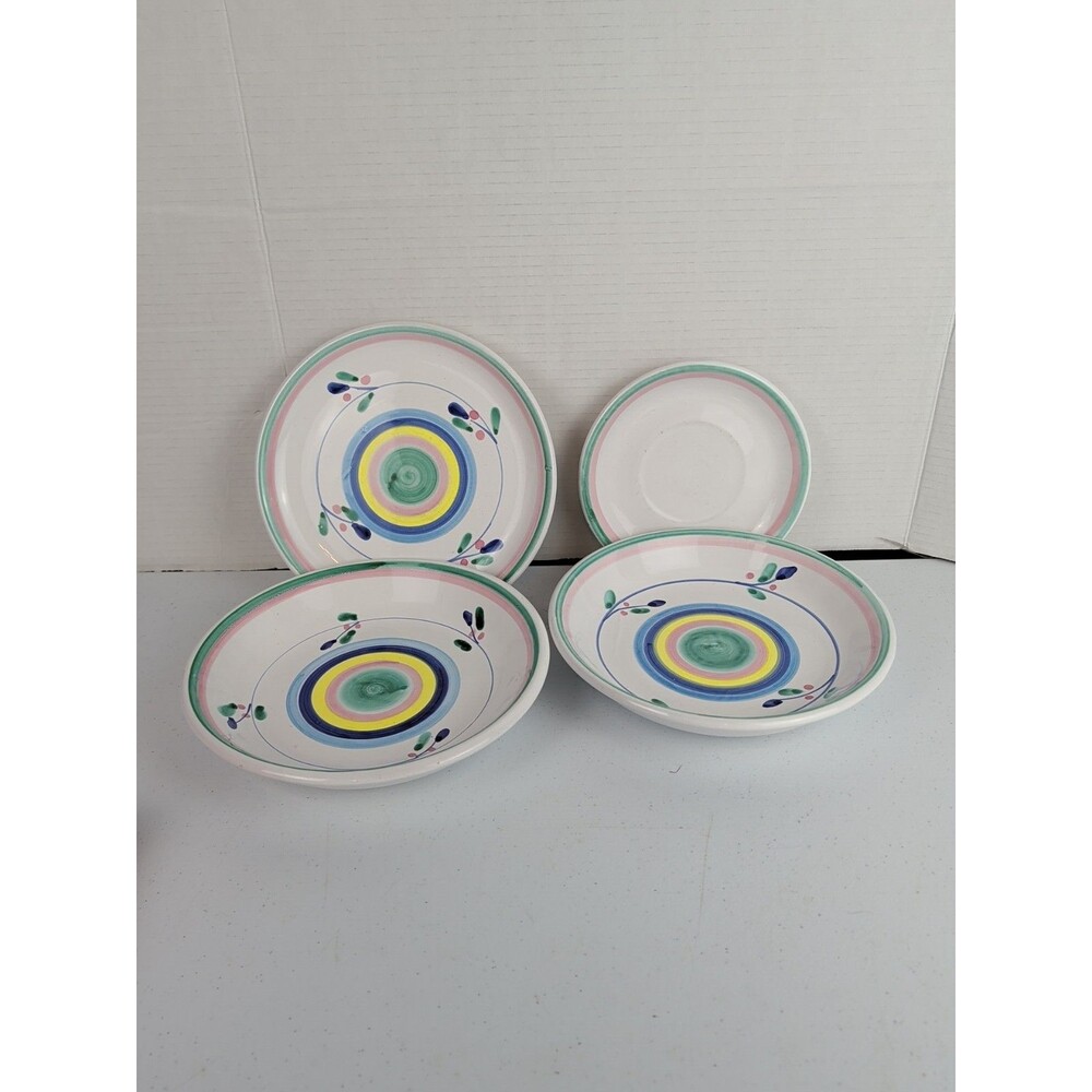 Caleca Ceramic Set (4) Made Italy Pink Pasta Bowls Salad Plate Saucer Italy